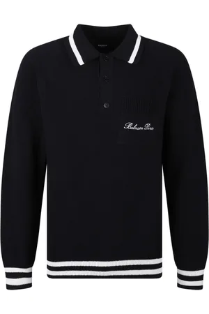 Balmain Strik, Herre, Sort, XL, Bomuld, Sort Polo Skjorte med Logo Broderi