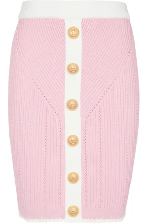 Balmain Nederdel, Dame, Lyserød, L, Polyester, Strikket nederdel med knapper