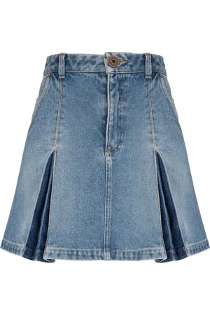 Balmain Nederdel, Dame, Blå, XS, Denim, Plisseret denim nederdel