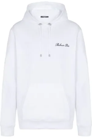 Balmain Sweathshirts & Hoodies, Herre, Hvid, L, Bomuld, Broderet Logo Hættetrøje