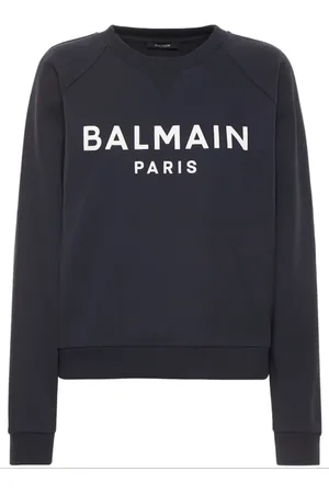 Balmain Sweathshirts & Hoodies, Dame, Blå, S, Bomuld, Blå bomuldssweater med logotryk
