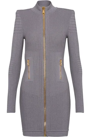 Balmain Kjole, Dame, Grå, 5XL, Uld, Kort Strikkjole