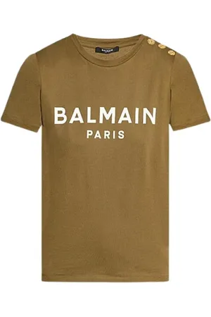 Balmain Top, Dame, Grøn, XS, Bomuld, Logo-trykt bomulds T-shirt