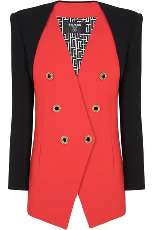 Balmain Jakke, Dame, Rød, XS, Uld, Dobbelt trompe loeil jakke