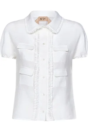 Nº21 Bluser & Skjorter, Dame, Hvid, XS, Linned, Hvid Linned Bluse med Rynker