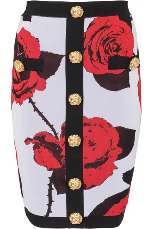 Balmain Nederdel, Dame, Flerfarvet, 2XS, Rosenprint nederdel