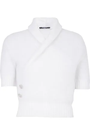 Balmain Strik, Dame, Hvid, 2XS, Uld, Wrap mohair sweater
