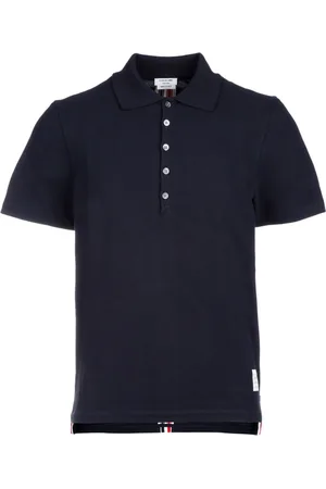 Thom Browne Top, Herre, Blå, M, Bomuld, Stribet Polo Skjorte i Petroleum Blå
