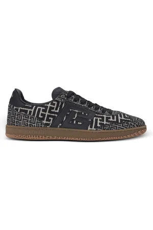 Balmain Sko, Herre, Sort, 45 EU, Bomuld, Svane trænere i PB Labyrint jacquard