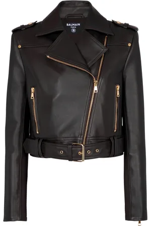 Balmain Jakke, Dame, Sort, S, Læder, Kort læder bikerjakke