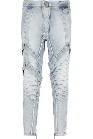 Balmain Jeans, Herre, Blå, W31, Bomuld, Cotton Slim-Fit Jeans med stropper