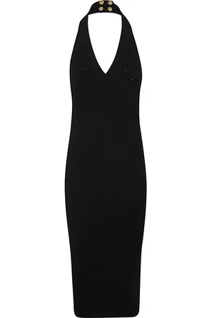Balmain Kjole, Dame, Sort, M, Polyester, Noir Halterneck Strikket Midi Kjole