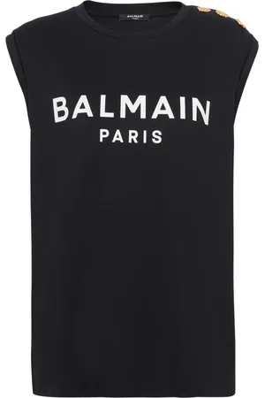 Balmain Top, Dame, Sort, L, Bomuld, Bomulds T-shirt med logo print