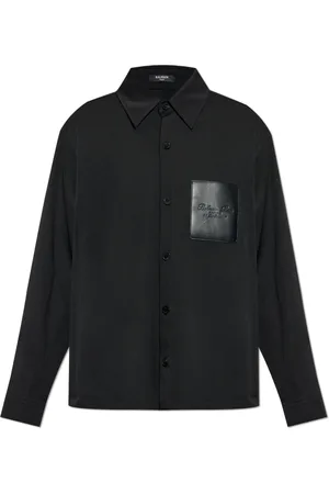 Balmain Skjorte, Herre, Sort, 4XL, Læder, Skjorte med læder lomme