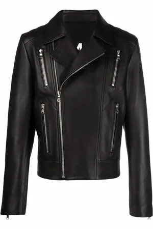 Balmain Jakke, Herre, Sort, XL, Læder, Sort Læder Biker Jakke
