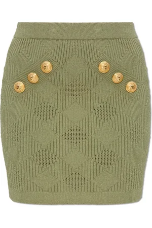 Balmain Nederdel, Dame, Grøn, M, Polyester, Nederdel med dekorative knapper