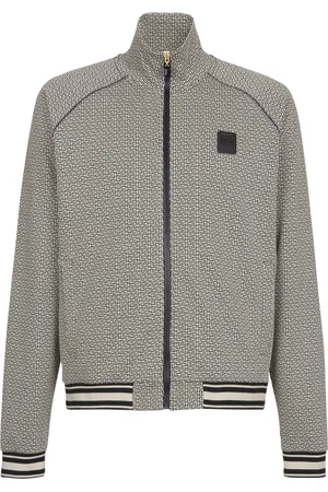 Balmain Sweathshirts & Hoodies, Herre, Sort, M, Læder, Mini monogrammønstret jakke med lynlås