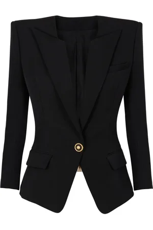 Balmain Jakke, Dame, Sort, M, Uld, Grain de poudre 1-knapjakke