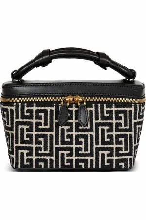 Balmain Taske, Dame, Sort, ONE SIZE, Læder, B-Army Toilettaske i monogrammønstret lærred og læder