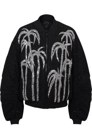 Balmain Jakke, Herre, Sort, L, Tweed, Tweed bomberjakke med palmetræbroderi