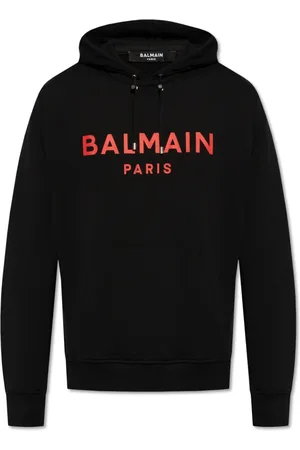 Balmain Sweathshirts & Hoodies, Herre, Sort, M, Bomuld, Trykt hættetrøje