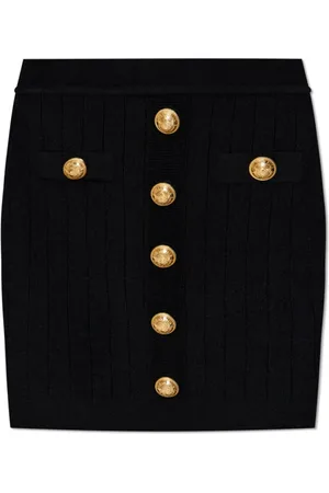 Balmain Nederdel, Dame, Sort, XS, Uld, Nederdel med dekorative knapper