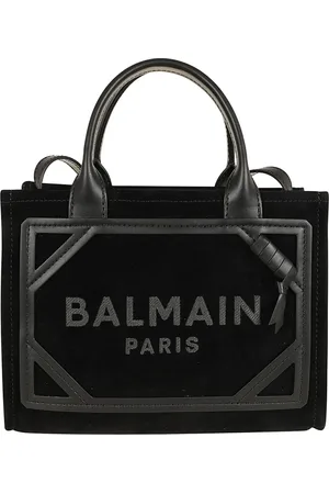 Balmain Taske, Dame, Sort, ONE SIZE, Læder, Suede Læder Shopper med Logo