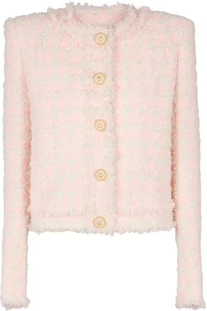Balmain Jakke, Dame, Lyserød, XS, Tweed, 5-knaps tweedjakke