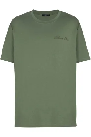 Balmain Top, Herre, Grøn, M, Bomuld, Broderet Logo Olivengrøn T-shirt