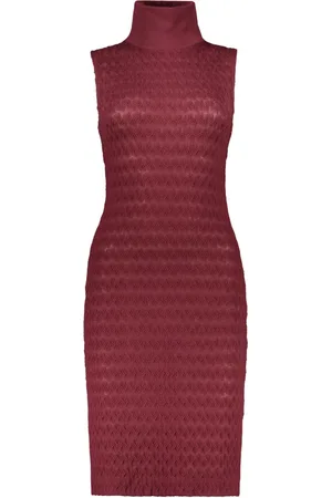 Missoni Kjole, Dame, Rød, XS, Uld, Ribbet Turtleneck Uldstrik Kjole