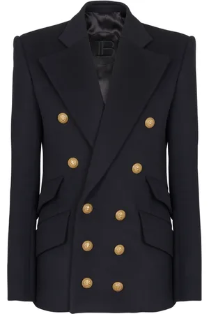 Balmain Frakke, unisex, Blå, S, Uld, hort militærstil frakke