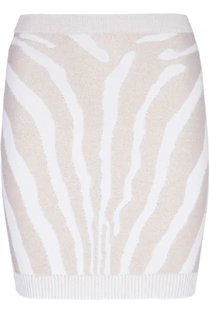Balmain Nederdel, Dame, Flerfarvet, XS, Uld, Zebra strikket kort nederdel