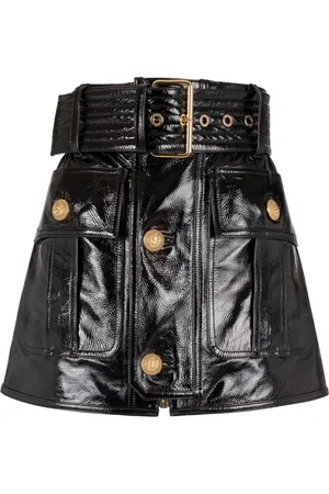 Balmain Nederdel, Dame, Sort, XS, Læder, Patentlæder Miniskirt