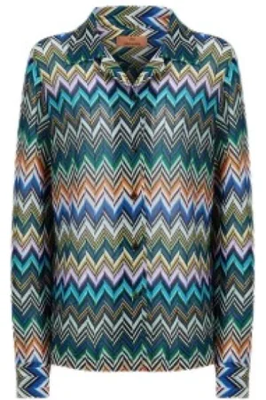 Missoni Bluser & Skjorter, Dame, Flerfarvet, XL, Zigzag Bowling Skjorte