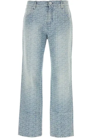 Balmain Jeans, Herre, Blå, W32, Uld, Broderede Denim Jeans til Stilfuldt Look