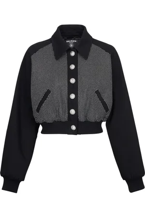 Balmain Jakke, Dame, Grå, XS, Bomuld, Kort jakke med rhinsten