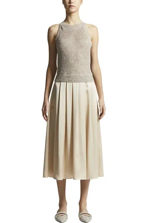 PESERICO SIGN Strik, Dame, Gul, 2XL, Linned, Linned kjole i to materialer med pailletter
