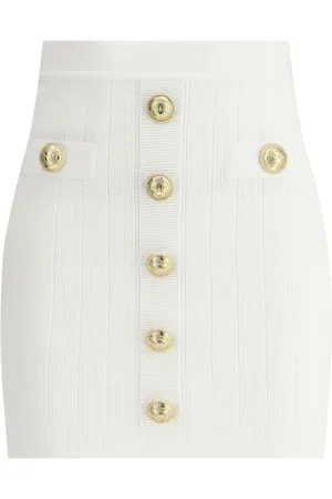 Balmain Nederdel, Dame, Hvid, XS, Ribbet Mini Nederdel med Perforerede Detaljer