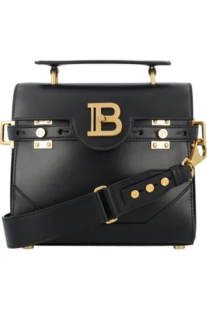 Balmain Taske, Dame, Sort, ONE SIZE, Uld, Sort Læderhåndtaske med Guldspænde