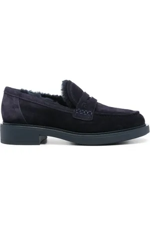 Gianvito Rossi Sko, Dame, Blå, 38 1/2 EU, Marineblå Ruskindspennyloafers
