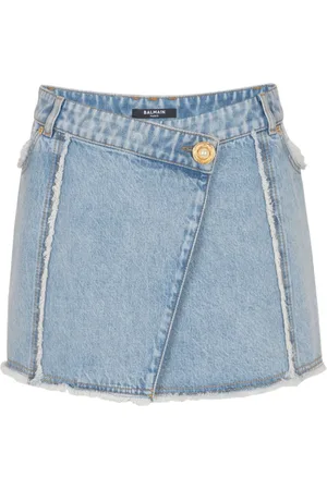 Balmain Nederdel, Dame, Blå, XS, Denim, Blå Denim Nederdel Rå Kant