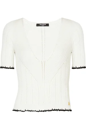 Balmain Strik, Dame, Hvid, 2XS, Polyester, Strikket top