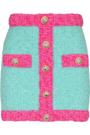 Balmain Nederdel, Dame, Flerfarvet, L, Bomuld, Twofarvet strikket nederdel med knapper