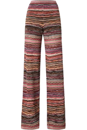 Missoni Bukser, Dame, Flerfarvet, S, Brun Strikbukser Ribbet Taljebånd