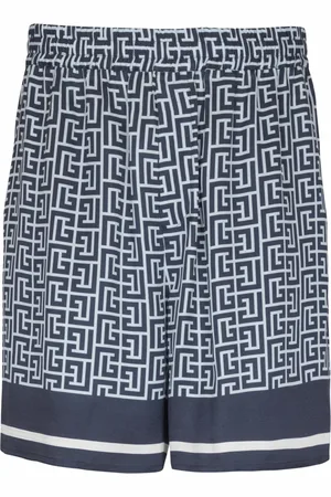 Balmain Shorts, Herre, Blå, XL, Flowing monogrammed shorts