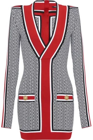 Balmain Kjole, Dame, Flerfarvet, 2XS, Polyester, Monogram Jacquard Kjole
