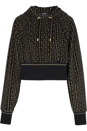 Balmain Sweathshirts & Hoodies, Dame, Flerfarvet, 2XS, Bomuld, Monogrammet beskåret bomulds sweatshirt