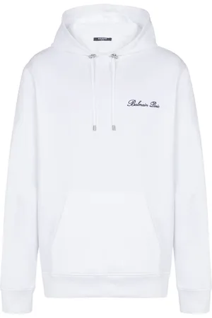 Balmain Sweathshirts & Hoodies, Herre, Hvid, 3XL, Bomuld, Signatur hættetrøje