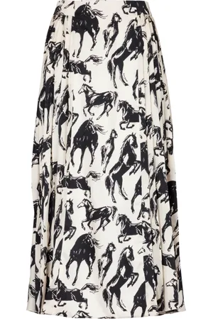 Balmain Nederdel, Dame, , S, Polyester, Plisseret midi-nederdel i trykt silke