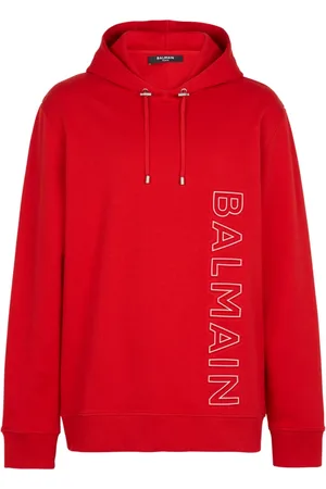 Balmain Sweathshirts & Hoodies, Herre, Rød, L, Præget hættetrøje